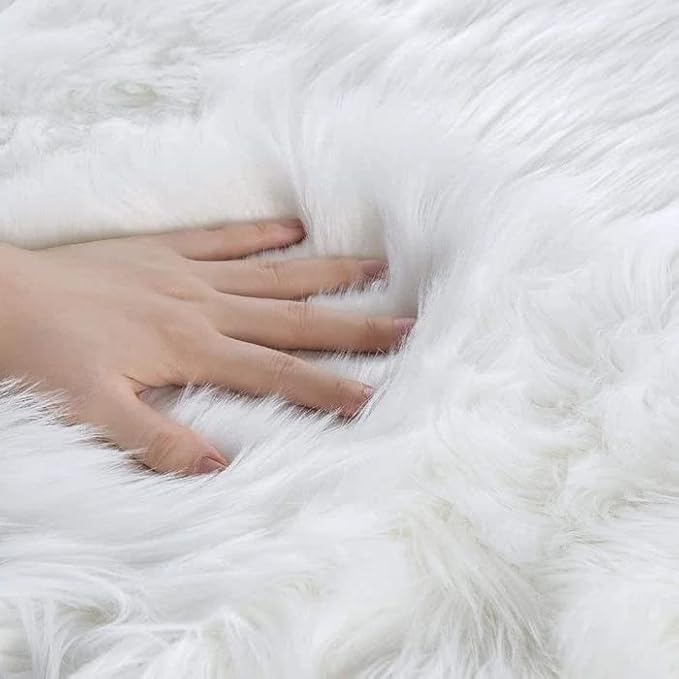 ORINOVA White Faux Sheepskin Fur Machine Washable Runner Area Rugs for Bedroom Living Room 2x6 Shag Rugs for Hallways Room Décor