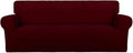 PureFit Super Stretch Sofa Slipcover – Spandex Non Slip Soft Couch Sofa Cover, Washable Furniture Protector with Non Skid Foam and Elastic Bottom for Kids, Pets （Oversized Sofa, Wine）