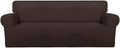 PureFit Super Stretch Sofa Slipcover – Spandex Non Slip Soft Couch Sofa Cover, Washable Furniture Protector with Non Skid Foam and Elastic Bottom for Kids, Pets （Oversized Sofa, Chocolate）