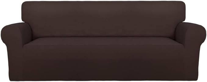 PureFit Super Stretch Sofa Slipcover – Spandex Non Slip Soft Couch Sofa Cover, Washable Furniture Protector with Non Skid Foam and Elastic Bottom for Kids, Pets （Oversized Sofa, Chocolate）