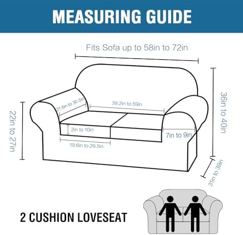 H.VERSAILTEX 3 Piece Stretch Sofa Covers Couch Covers for 2 Cushion Couch Loveseat Covers Width Up to 72 Inch Feature Thick Soft Stay in Place (Medium Sofa, Cream)