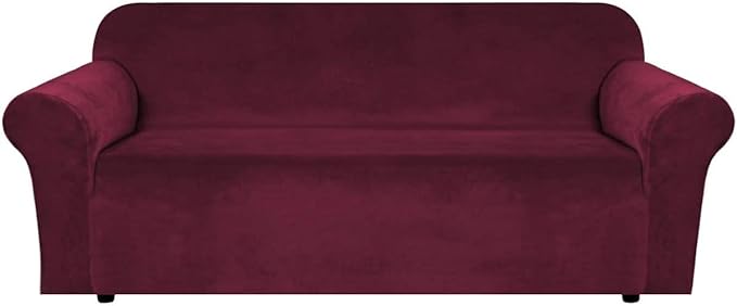 H.VERSAILTEX Stretch Velvet Sofa Covers Large Couch Covers Sofa Slipcovers Furniture Protector Soft with Non Slip Elastic Bottom, Feature Thick Comfy Rich Velour (Extra Wide Sofa 98"-105", Burgundy)