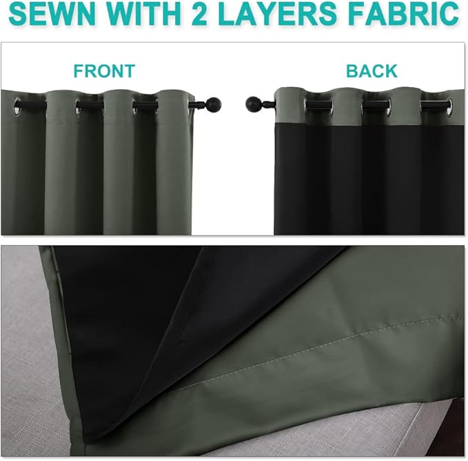NICETOWN 100% Blackout Curtains 40" Long, Pair of Energy Smart & Noise Blocking Out Drapes for Baby Room Window, Thermal Insulated Guest Room Lined Window Dressing(Dark Mallard, 37" Wide)