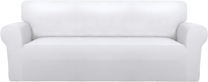 PureFit Super Stretch Sofa Slipcover – Spandex Non Slip Soft Couch Sofa Cover, Washable Furniture Protector with Non Skid Foam and Elastic Bottom for Kids, Pets （Sofa, White）