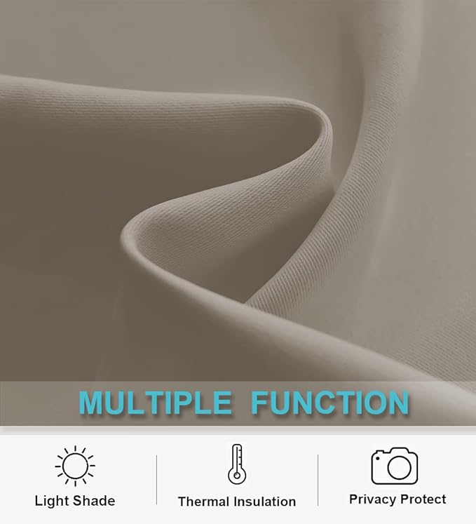 RYB HOME Short Blackout Curtains for Bedroom, Room Darkening Insulated Summer Heat Light UV Blocking Energy Saving Drapes for Nursery, Width 42 by Length 48, Sand, Set of 2