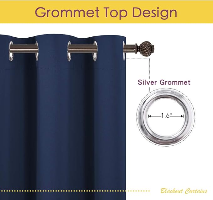 NICETOWN Blackout Draperies Curtains, All Season Thermal Insulated Solid Grommet Top Blackout Curtains/Drapes for Kid's Room (Navy, 1 Pair, 70 x 54 inches)