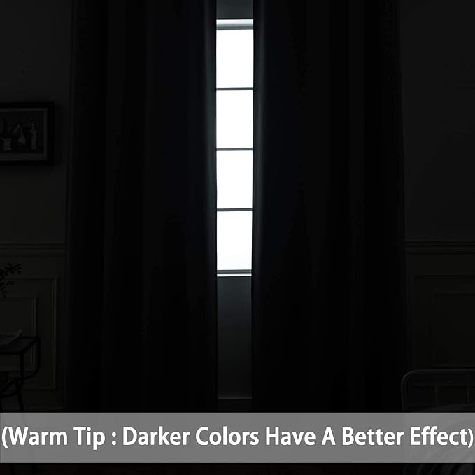 Yakamok 84 Inch Length 100% Blackout Curtains for Bedroom, Light Blocking Drapes Room Darkening Thermal Insulated Solid Grommet Panels for Living Room(70Wx84L, Black, 2 Panels)