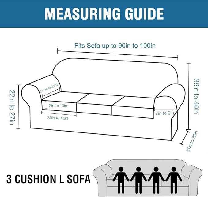 H.VERSAILTEX 4 Piece Stretch Sofa Covers for 3 Cushion Couch Covers for Living Room Furniture Slipcovers (Base Cover Plus 3 Seat Cushion Covers) Thicker Jacquard Fabric (Large Sofa, Burgundy)