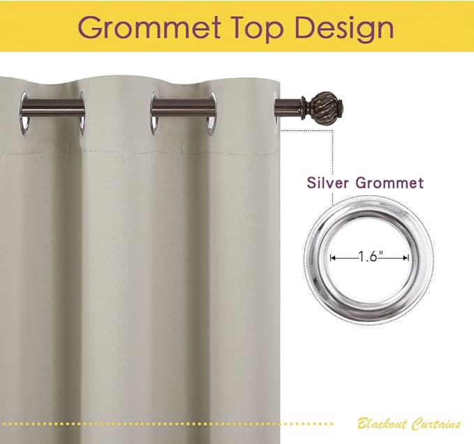 NICETOWN Thermal Insulated Natural Curtains Blackout Draperies, Window Treatment Solid Grommet Room Darkening Drape Panels for Bedroom (Set of 2, 70 by 54 inches Long)