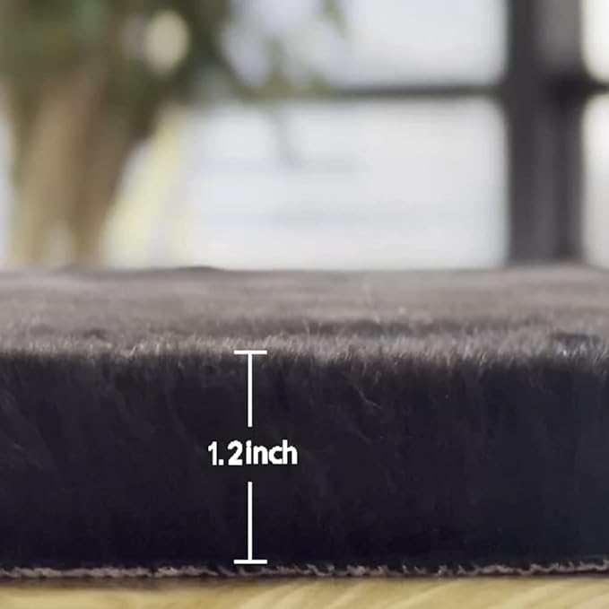 ORINOVA Black Faux Rabbit Washable Fur Area Rugs for Bedroom Small Fluffy 2x4 Fur Rug Chair Cushion Living Room Décor