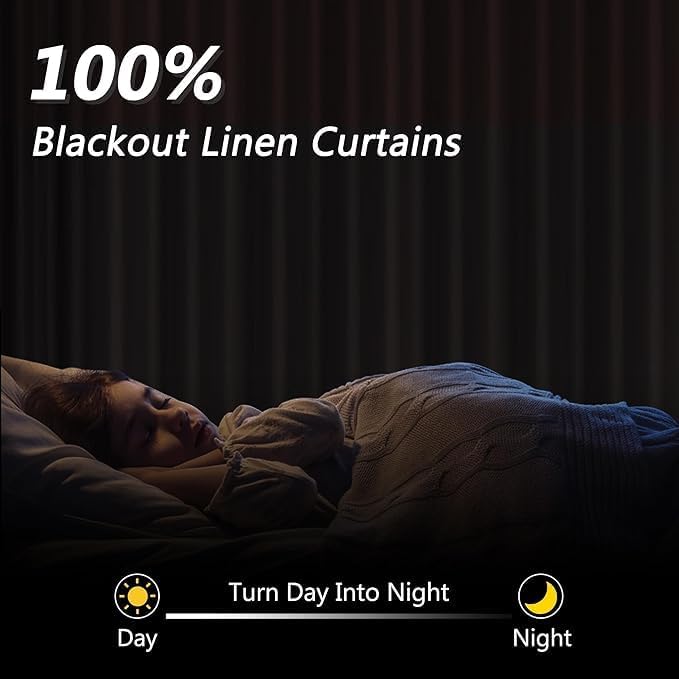 Guken 100% Blackout Curtains 96 Inch Length 2 Panels Set for Living Room Bedroom Back Tab Thermal Insulated Black Out Linen Drapes Room Darkening Window Curtains 96 Inches Long,Warm Beige
