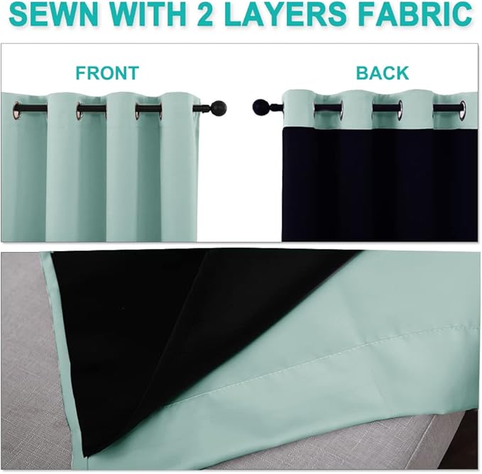 NICETOWN Aqua Blue 100% Blackout Curtains for Windows, Super Heavy-Duty Black Lined Total Darkness Drapes for Bedroom, Privacy Assured Window Treatment for Patio (Pack of 2, 70" W x 108" L)