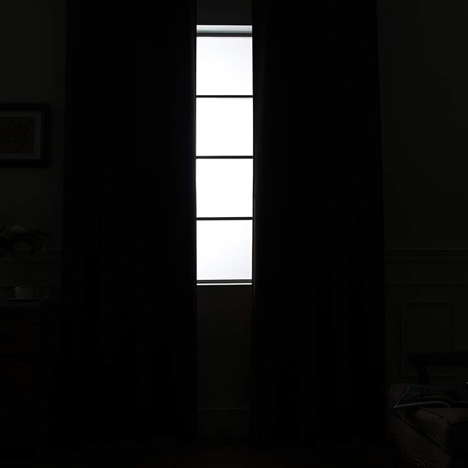 Yakamok 72 Inch Long Blackout Curtains for Bedroom, Thermal Insulated Grommet Drapes for Living Room, 38W x 72L, Black, 2 Panels