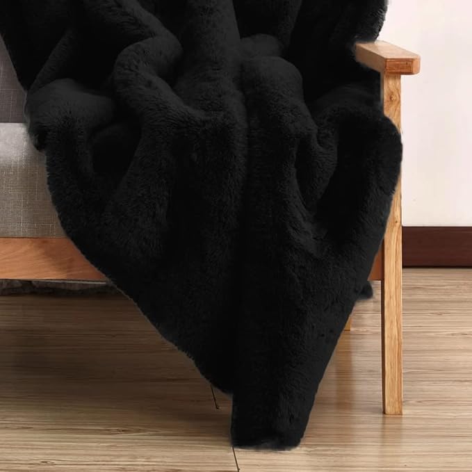 ORINOVA Black Fluffy Rug 5x8 Area Rugs for Bedroom Fuzzy Bunny Washable Fur Rugs for Living Room Teen Room Nursery Rectangle Rug