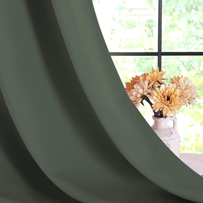 NICETOWN Thermal Curtains for Kids Room, Dark Mallard, Set of 2, 42 by 80 inches, Window Treatment Thermal Insulated Solid Grommet Blackout Drape Panels for Bedroom