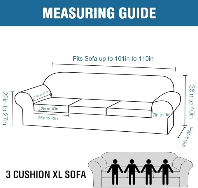 H.VERSAILTEX 4 Piece Stretch Sofa Covers for 3 Cushion Couch Furniture Slipcovers for Living Room (1 Base Cover Plus 3 Seat Cushion Covers) Jacquard Fabric Cover (XL Sofa, Olive)