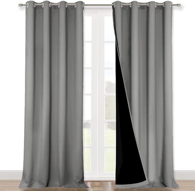 NICETOWN Full Shade Curtain Panels, Pair of Energy Smart & Noise Blocking Out Blackout Drapes for Dining Room Window, Thermal Insulated Guest Room Lined Window Dressing(Silver Grey, 52 x 102 inch)