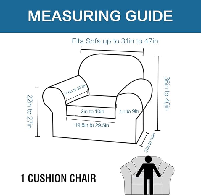 H.VERSAILTEX 2 Piece Couch Cover Stretch Stylish Chair Cover Furniture Cover/Protector Featuring Jacquard Textured Twill Fabric, High Polyester and Spandex Slipcover Machine Washable(Chair, Natural)
