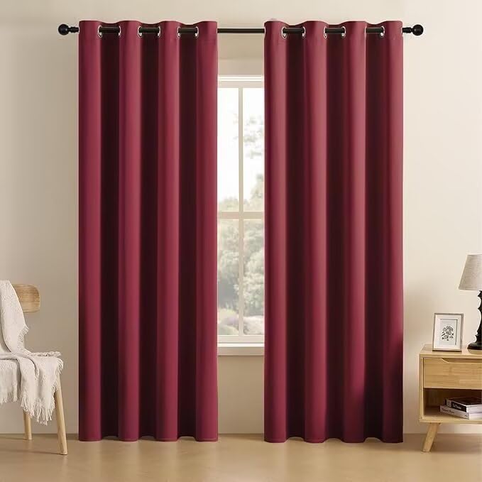 Joydeco Blackout Curtains for Bedroom 90 inch Long 2 Panels, Thermal Insulated Room Darkening Curtains with Grommets, Soft Window Drapes for Living Room (W52 x L90 Inch, Burgundy Red)