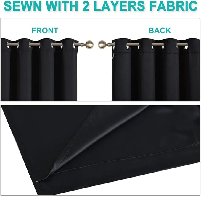 NICETOWN High-End Thermal Curtains, Full Blackout Curtains 86 inches Long for Dining Room, Soundproof Window Treatment Drapes for Hall Room, Black, 55 inches Wide Per Panel, Set of 2 Panels