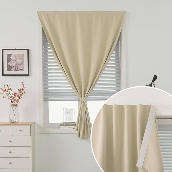 Self Adhesive Portable Blackout Curtains for Bedroom Easy to Install Window Thermal Lnsulated Kitchen Room Darkening Small Window Curtains, Cortinas Para Cuarto, 59"W X 84"L, Beige, 1 Panel