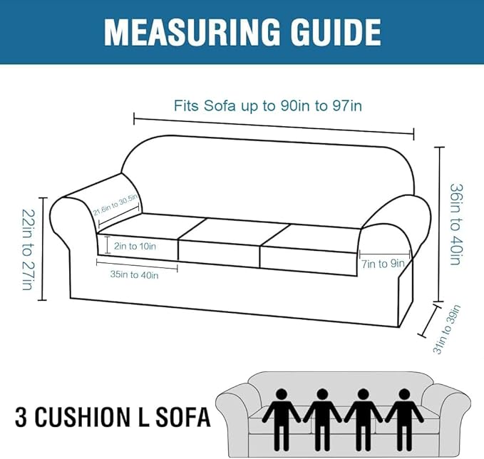 H.VERSAILTEX High Stretch Sofa Slipcover 4 Piece Cover Velvet Furniture Protector Form Fit Thick Velvet Extra Large Sofa Cover for 3 Cushion Couch Width Up to 97 Inch (Large Sofa, Stone Blue)