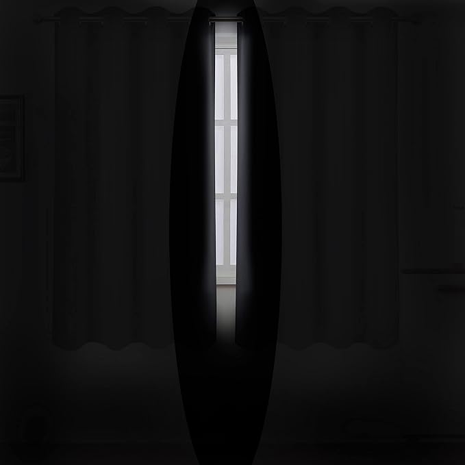 LEMOMO Black Thermal Blackout Curtains/52 x 45 Inch/Set of 2 Panels Room Darkening Curtains