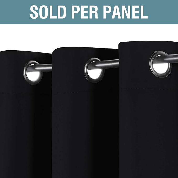 H.VERSAILTEX Blackout Curtains for Bedroom Black Out Curtains 90 inch Thermal Insulated Long Blackout Curtains for Living Room, Energy Saving Curtains for Sliding Glass Door (1 Panel, Jet Black)