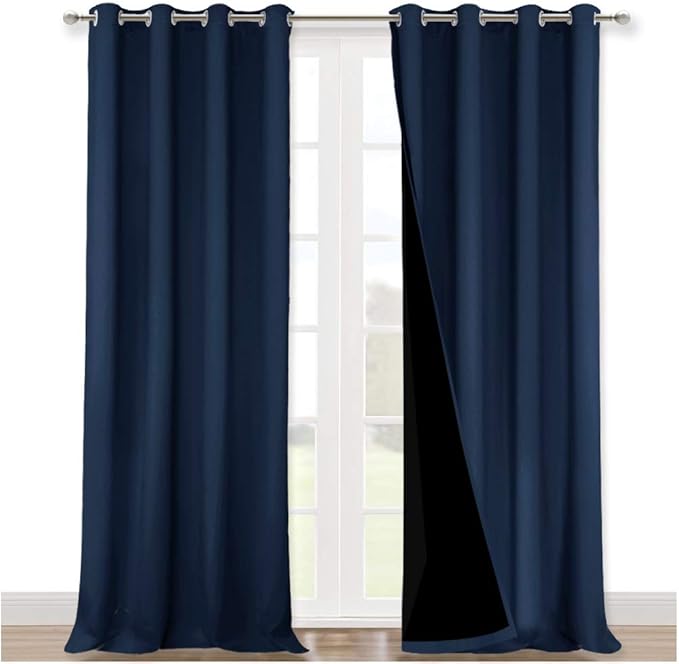 NICETOWN 100% Blackout Curtains 108 inches Long, Noise Reduction Window Treatment Curtains, Thermal Insulated Energy Smart Drapes and Draperies for Apartment Decor, Navy Blue, Set of 2, 52 inches W