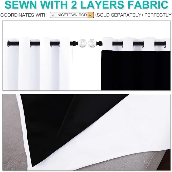 NICETOWN White Blackout Curtains 84 inches Long, Full Light Blocking Drapes with Black Liner for Nursery, Thermal Insulated Draperies for Hall, Villa (2 Pieces, 42 inches Wide Each Panel, Pure White)