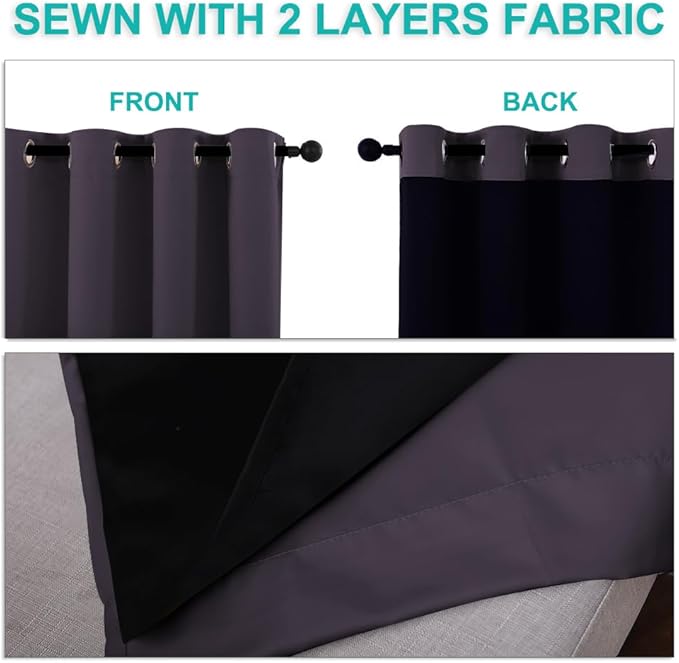 NICETOWN Full Shade Curtain Panels, 37" Wide x 80" Long, Greyish Purple, Pair of Thermal Insulated & Energy Efficiency Blackout Drapes for Living Room, Lined Silky Performance Window Dressing