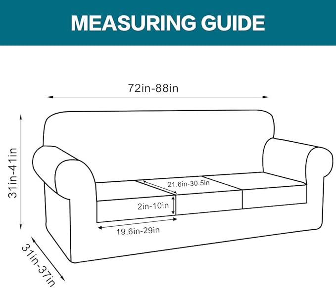 Turquoize 4 Piece Sofa Covers for 3 Cushion Couch Sofa Slipcover Soft Couch Cover for Dogs-Washable Sofa Furniture Covers with 3 Individual Cushion Covers, Jacquard Fabric (3 Cushion Sofa, Ivory)