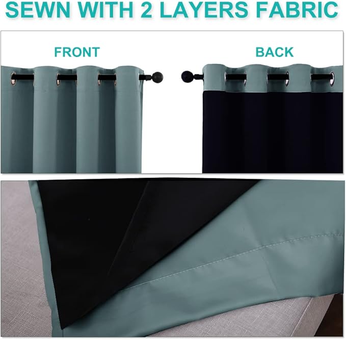 NICETOWN 100% Blackout Curtains 86 inches Long, Pair of Energy Smart & Noise Blocking Out Drapes for Baby Room Window, Thermal Insulated Guest Room Lined Window Dressing(Greyish Blue, 55 inches Wide)