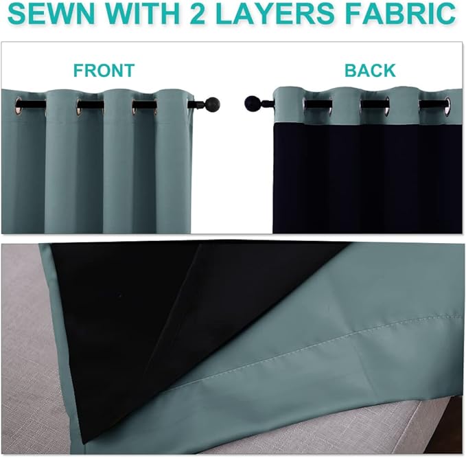 NICETOWN Greyish Blue 100% Blackout Curtains 45 inches Long, 2 Thick Layers Completely Blackout Window Treatment Thermal Insulated Lined Drapes for Small Window (1 Pair, 42 inches Width Each Panel)
