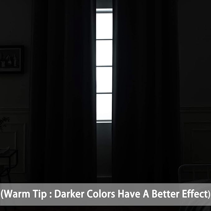 Yakamok 72 Inch Long Blackout Curtains for Bedroom, Thermal Insulated Room Darkening Black Curtains, Light Blocking Blackout Drapes for Living Room- 2 Panels, 42 Inch Width