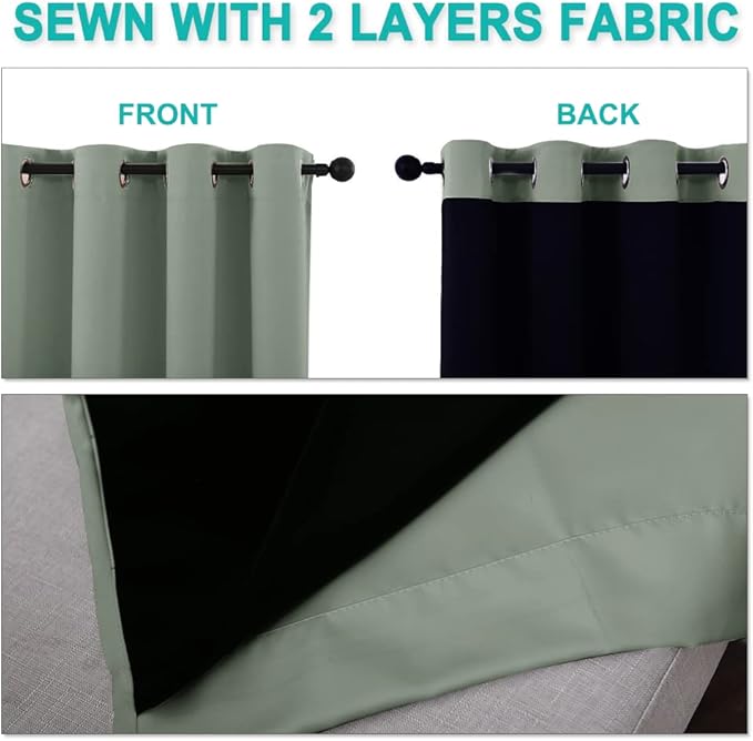 NICETOWN Greyish Green Blackout Curtains 80 inches Long, Full Light Blocking Drapes with Black Liner for Nursery, Thermal Insulated Draperies for Hall, Villa (2 Pieces, 42" Wide Each Panel)