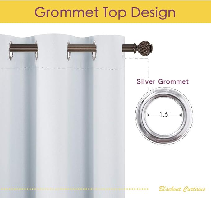 NICETOWN Room Darkening Curtain Panels for Bedroom -Easy Care Solid Thermal Insulated Grommet Room Darkening Draperies/Drapes (Greyish White, 2 Panels, W70" X L84")