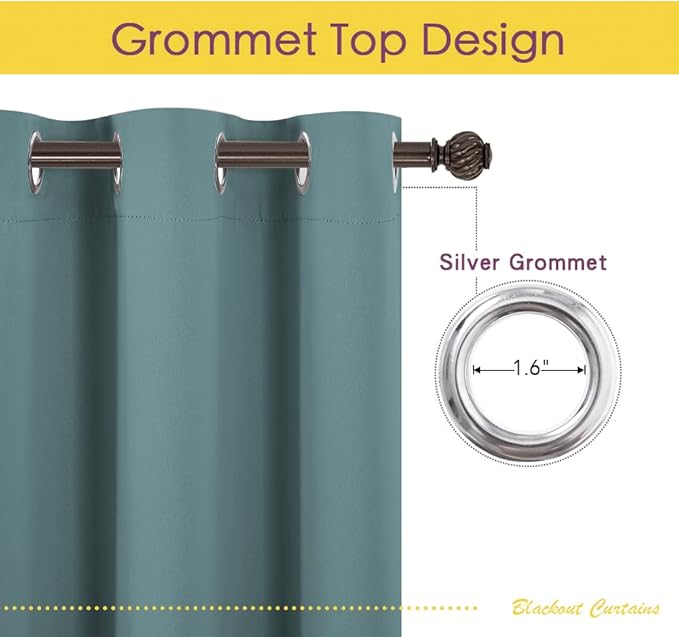 NICETOWN Thermal Insulated Greyish Blue Curtains Blackout Draperies, Window Treatment Solid Grommet Room Darkening Drape Panels for Bedroom (Set of 2, 70 by 54 inches Long)