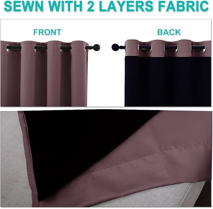 NICETOWN Full Shading Curtains for Windows, Super Heavy-Duty Black Lined Blackout Curtains for Bedroom, Privacy Assured Window Treatment (Dry Rose, Pack of 2, 62 inches W x 95 inches L)