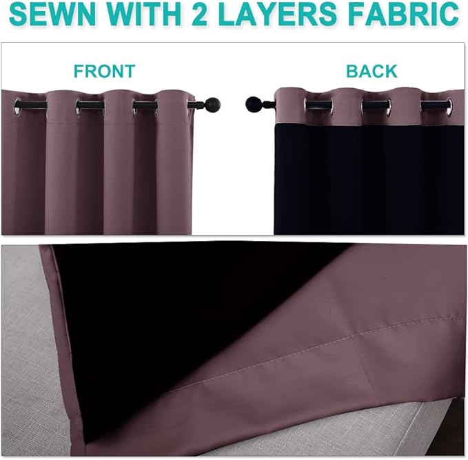 NICETOWN Living Room Completely Shaded Draperies, Privacy Protection & Noise Reducing Ring Top Drapes, Black Lined Insulated Window Treatment Curtain Panels (Dry Rose, 2 Pieces, W55 x L86)