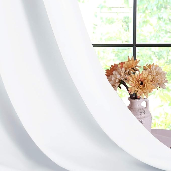 NICETOWN White Short Window Curtains 40 inch Long for Windows, White, W34, 1 Pair, Solid Grommet 50% Light Reducing Thermal Insulated Curtain Panels for Kitchen/Bedroom