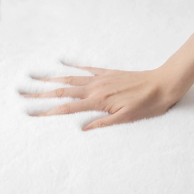 ORINOVA White Shaggy Bunny Fur Rugs for Living Room Washable Furry Area Rugs for Bedroom Nursery Rug 3x5 Teen Room Décor Boho Rug