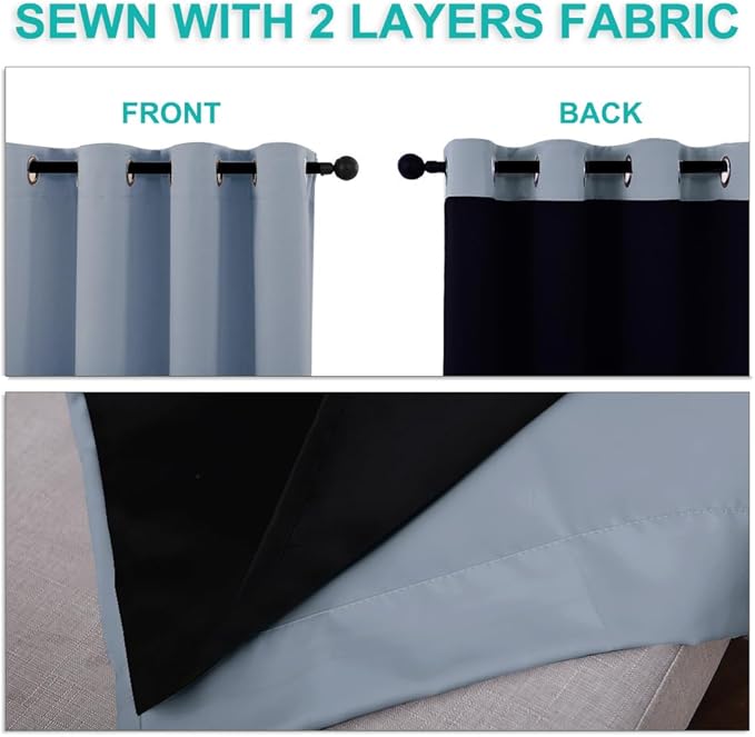 NICETOWN Blackout Curtains 80 inches Long, Vintage Blue, 2 Pieces, 42" Wide Each Panel, Full Light Blocking Drapes with Black Liner for Nursery, Thermal Insulated Draperies for Hall, Villa