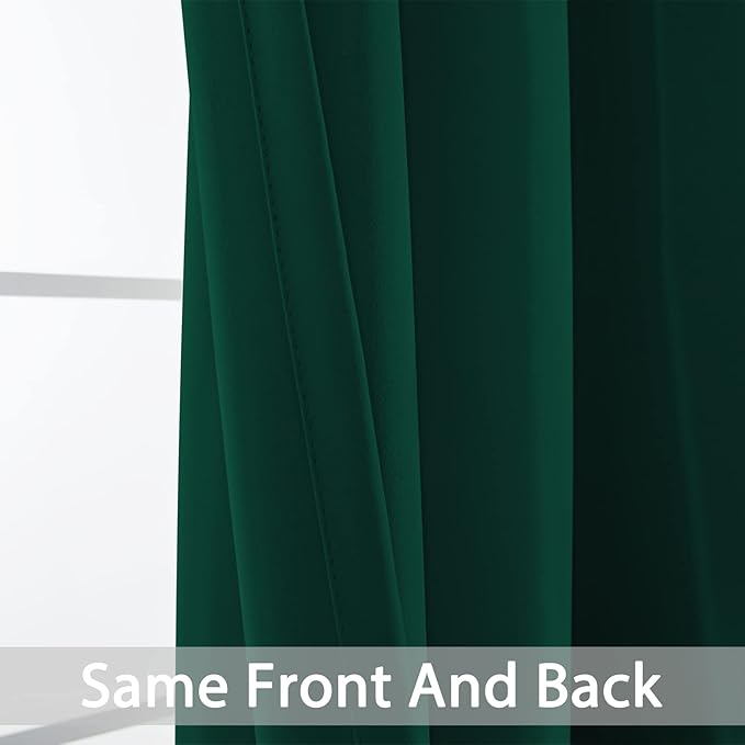 Yakamok Dark Green Blackout Curtains for Bedroom, Room Darkening Thermal Insulated Grommet Window Curtains, Light Blocking Blackout Drapes for Living Room,38Wx63L inch,2 Panels