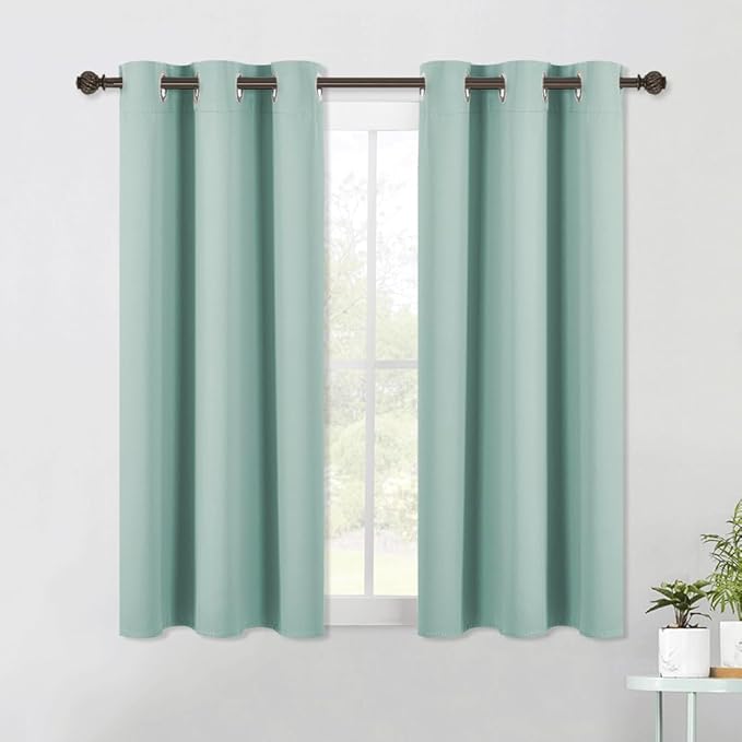 NICETOWN Aqua Blue Blackout Curtain Panels 48 inch Long Set of 2 for Bedroom, Thermal Insulated Grommet Top Light Blocking Draperies and Drapes for Basement (W34)