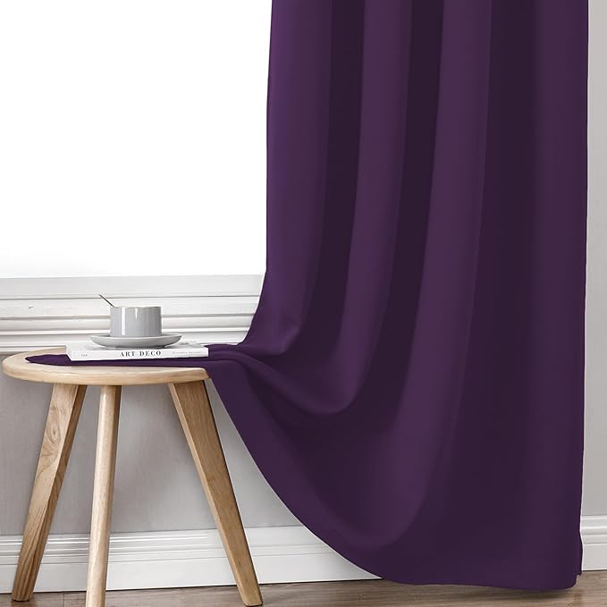 ChrisDowa 100% Blackout Curtains for Bedroom with Black Liner, 2 Thick Layers Total Blackout Thermal Insulated Grommet Window Curtains 2 Panels Set (Royal Purple, 52 x 54 Inch)