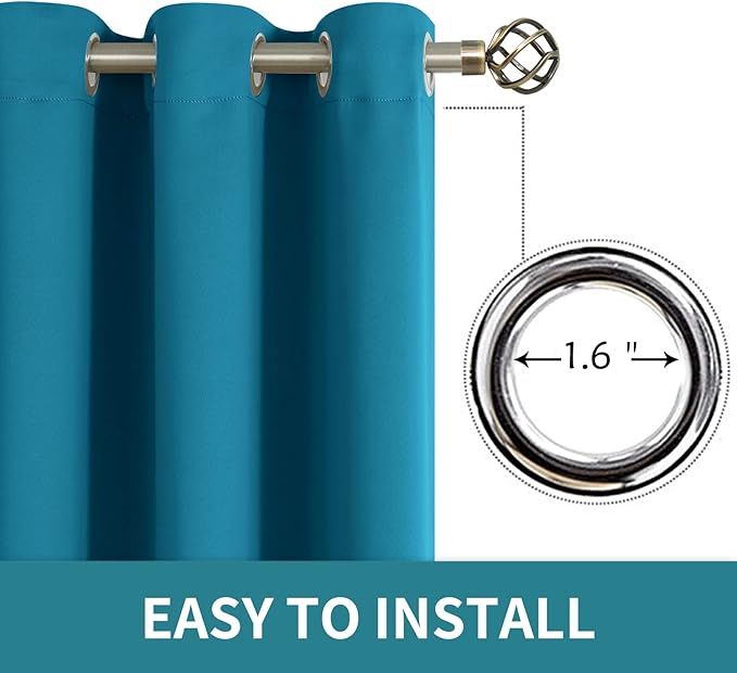 BGment Blackout Curtains - Grommet Thermal Insulated Room Darkening Bedroom and Living Room Curtains, Set of 2 Panels (42 x 63 Inch, Peacock Blue)