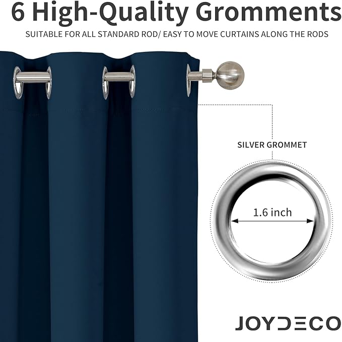 Joydeco Blackout Curtains 72 Inches Long 2 Panels Set, Thermal Insulated Long Curtains& Drapes 2 Burg, Room Darkening Drapes for Bedroom Living Room (Navy Blue, W37 x L72 Inch)