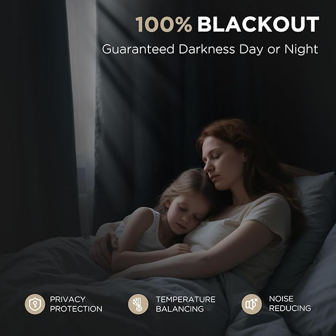 Joydeco Blackout Curtains for Bedroom - 100% Light Blocking 2 Panels Set White Drapes 42" W x 63" L, Thermal Insulated Room Darkening Curtains, Linen Textured for Living Room, Rod Pocket & Back Tabs