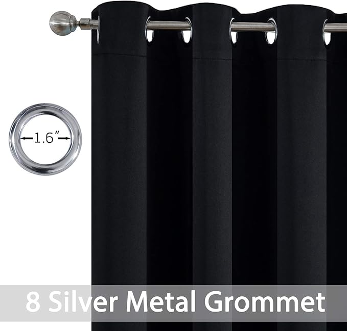 Yakamok Soft and Smooth Blackout Curtains for Bedroom - Grommet Thermal Insulated Room Darkening Curtains for Living Room, Set of 2 Panels (52W x 72L Inch, Black)